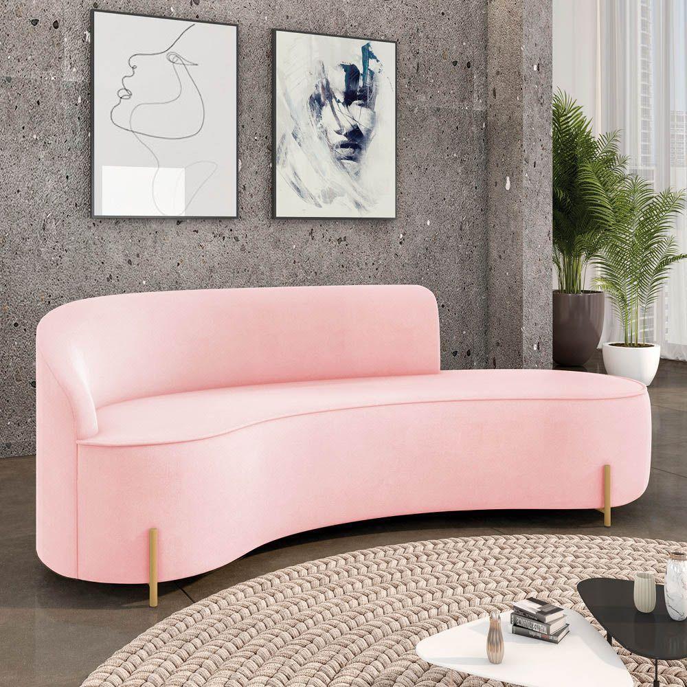 Sofá 4 Lugares Orgânico 220cm Pé Dourado Morgan Suede Rosa Bebê D03 - D'rossi - 2
