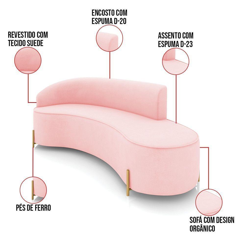 Sofá 4 Lugares Orgânico 220cm Pé Dourado Morgan Suede Rosa Bebê D03 - D'rossi - 3