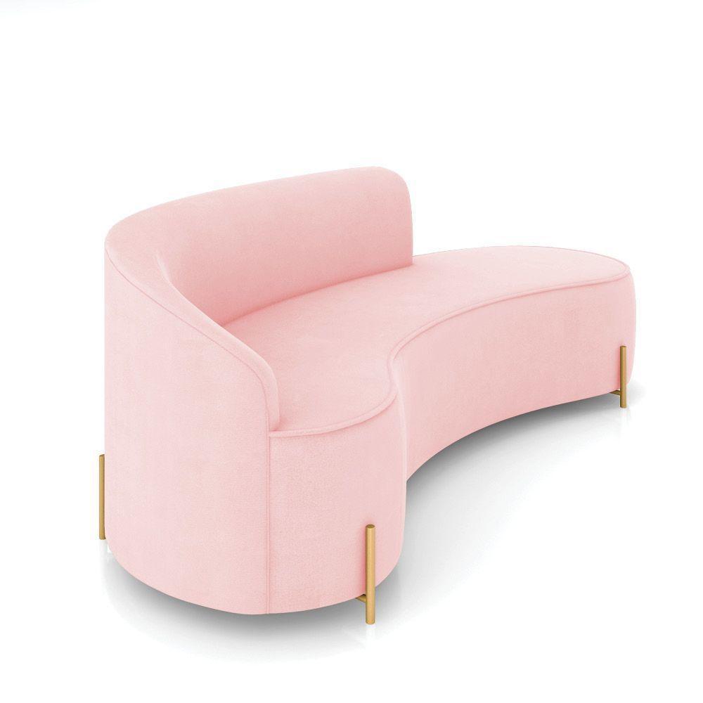 Sofá 4 Lugares Orgânico 220cm Pé Dourado Morgan Suede Rosa Bebê D03 - D'rossi - 6