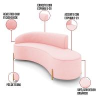 Sofá 4 Lugares Orgânico 220cm Pé Dourado Morgan Suede Rosa Bebê D03 - D'rossi - 3