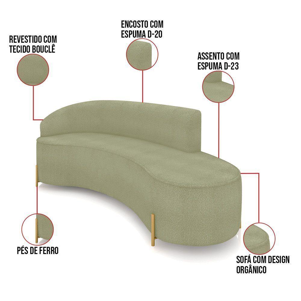 Sofá 4 Lugares Orgânico 220cm Pé Dourado Morgan Bouclê Pistache D03 - D'rossi - 3