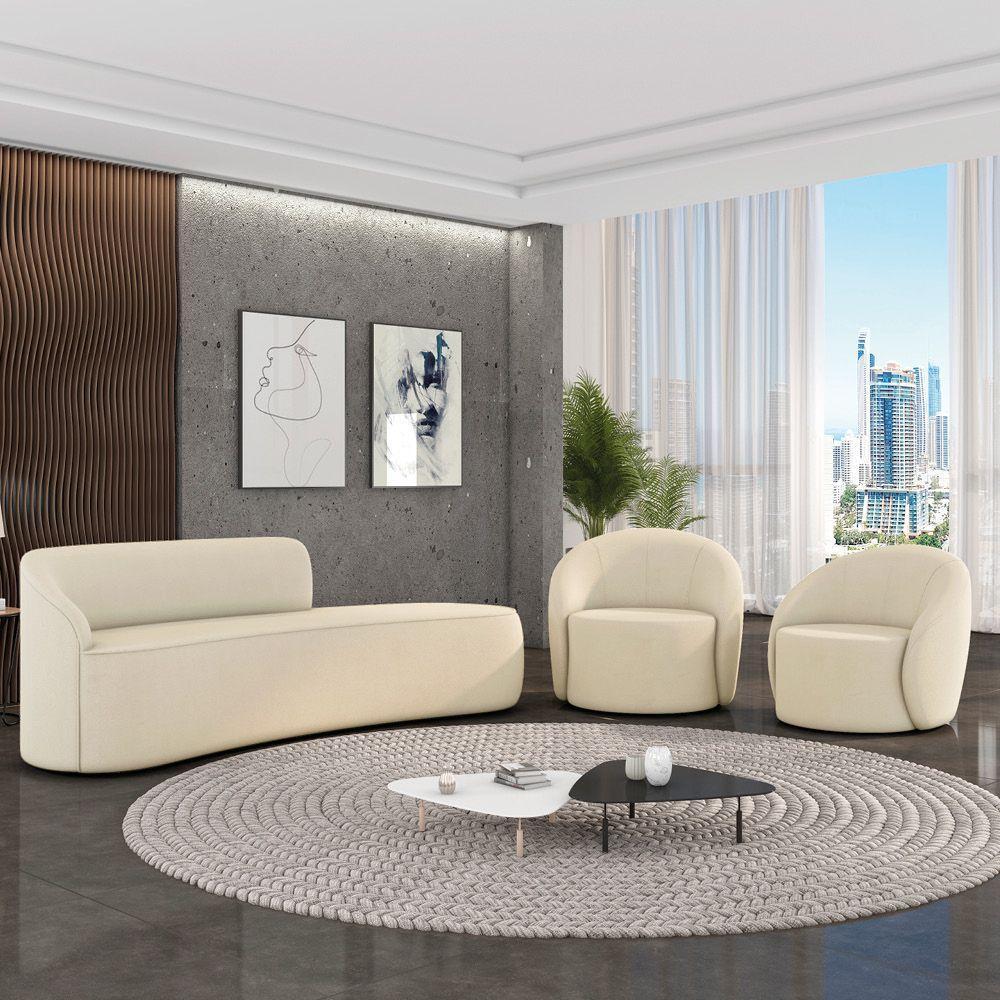 Sofá 4 Lugares Orgânico 220cm Morgan E 2 Poltronas Lua Suede Bege D03 - D'rossi - 2