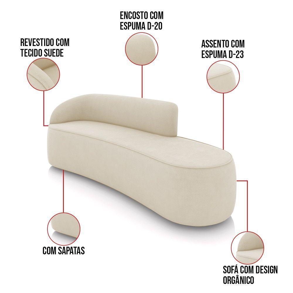 Sofá 4 Lugares Orgânico 220cm Morgan E 2 Poltronas Lua Suede Bege D03 - D'rossi - 3