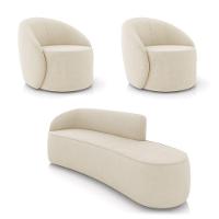 Sofá 4 Lugares Orgânico 220cm Morgan E 2 Poltronas Lua Suede Bege D03 - D'rossi - 1