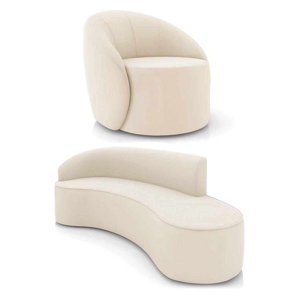 Sofá 4 Lugares Orgânico 220cm Morgan E Poltrona Lua Veludo Bege D03 - D'rossi - 1