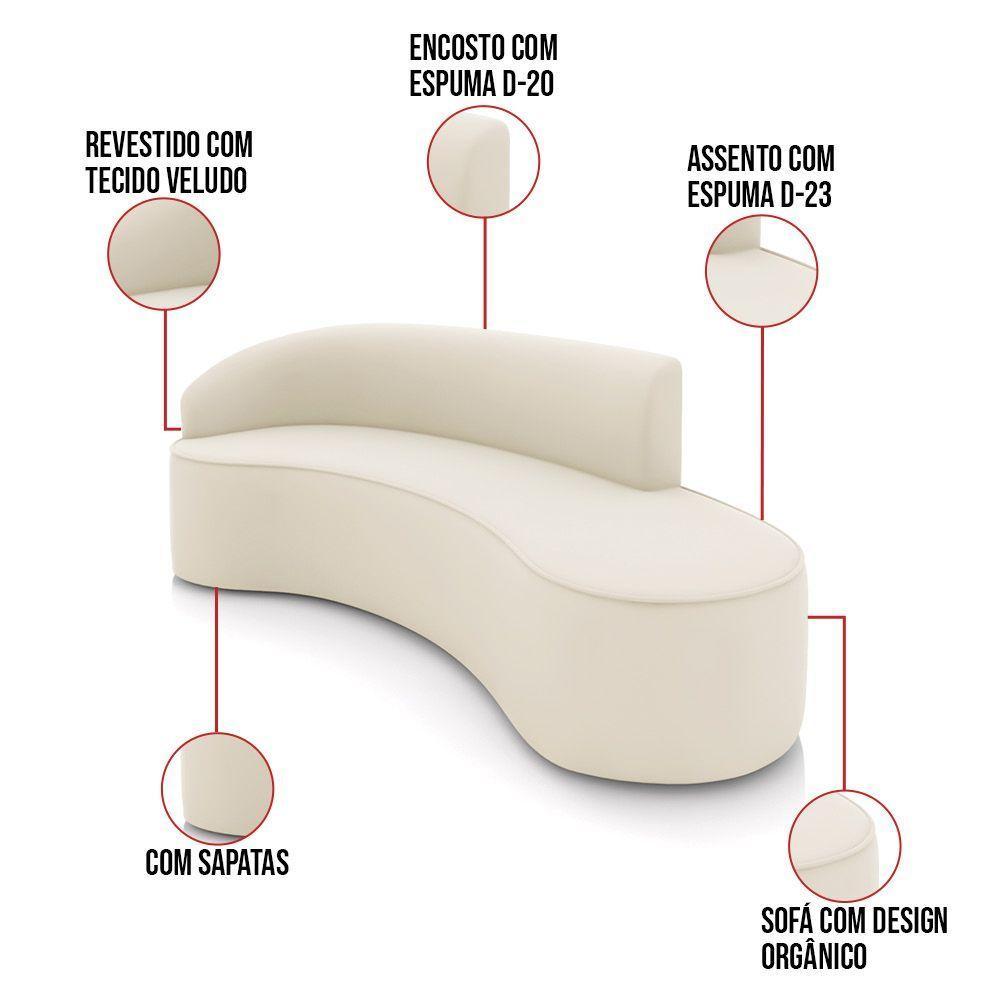 Sofá 4 Lugares Orgânico 220cm Morgan E Poltrona Lua Veludo Bege D03 - D'rossi - 3