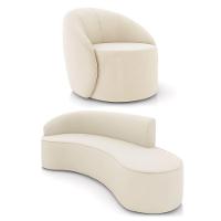 Sofá 4 Lugares Orgânico 220cm Morgan E Poltrona Lua Veludo Bege D03 - D'rossi - 1