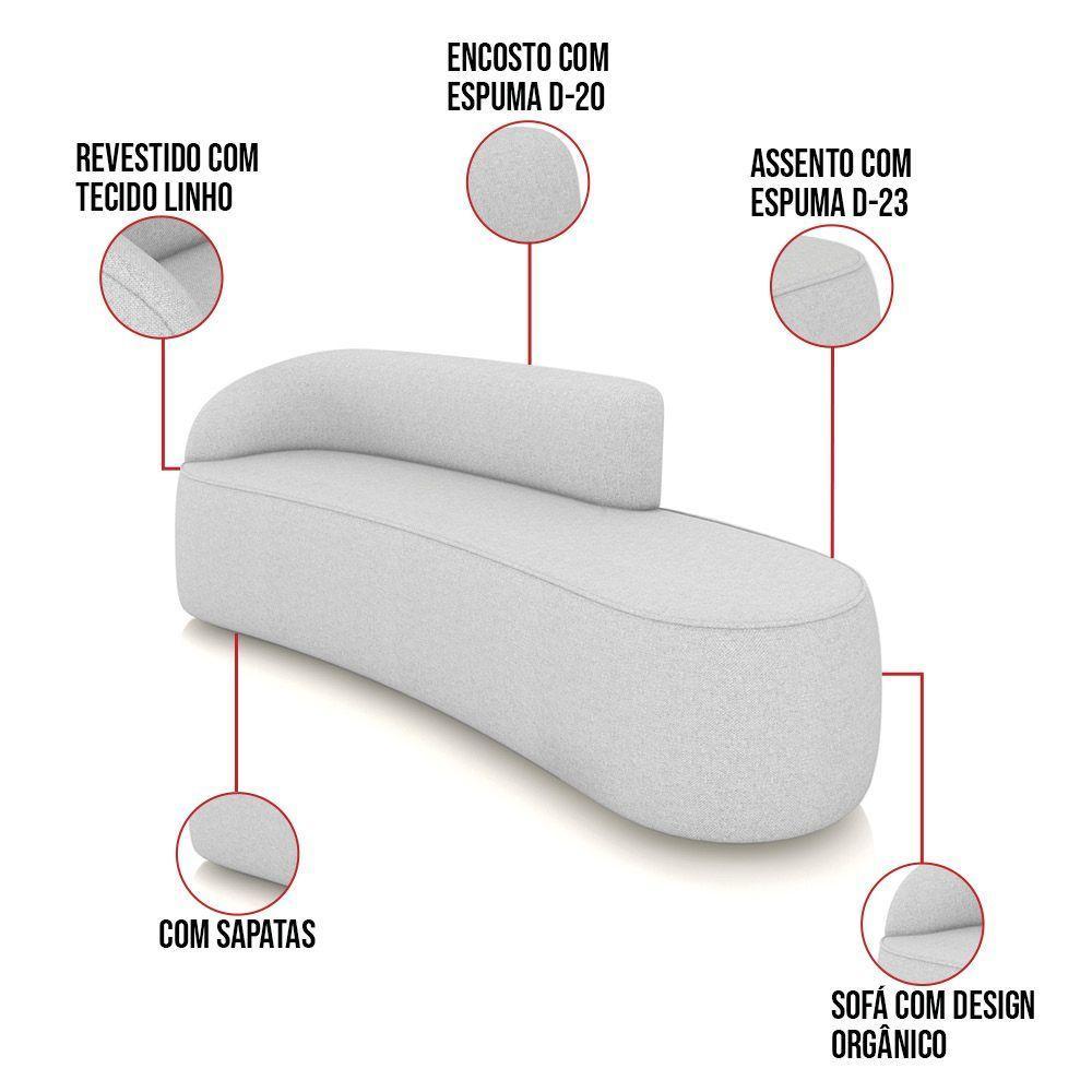 Sofá 4 Lugares Orgânico 220 Cm Morgan Linho Cinza D03 - D'rossi - 3