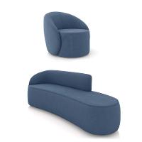 Sofá 4 Lugares Orgânico 220cm Morgan E Poltrona Lua Suede Azul M D03 - D'rossi - 1