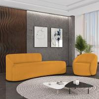 Sofá 4 Lugares Orgânico 220cm Morgan E Poltrona Lua Bouclê Mostarda D03 - D'rossi - 2