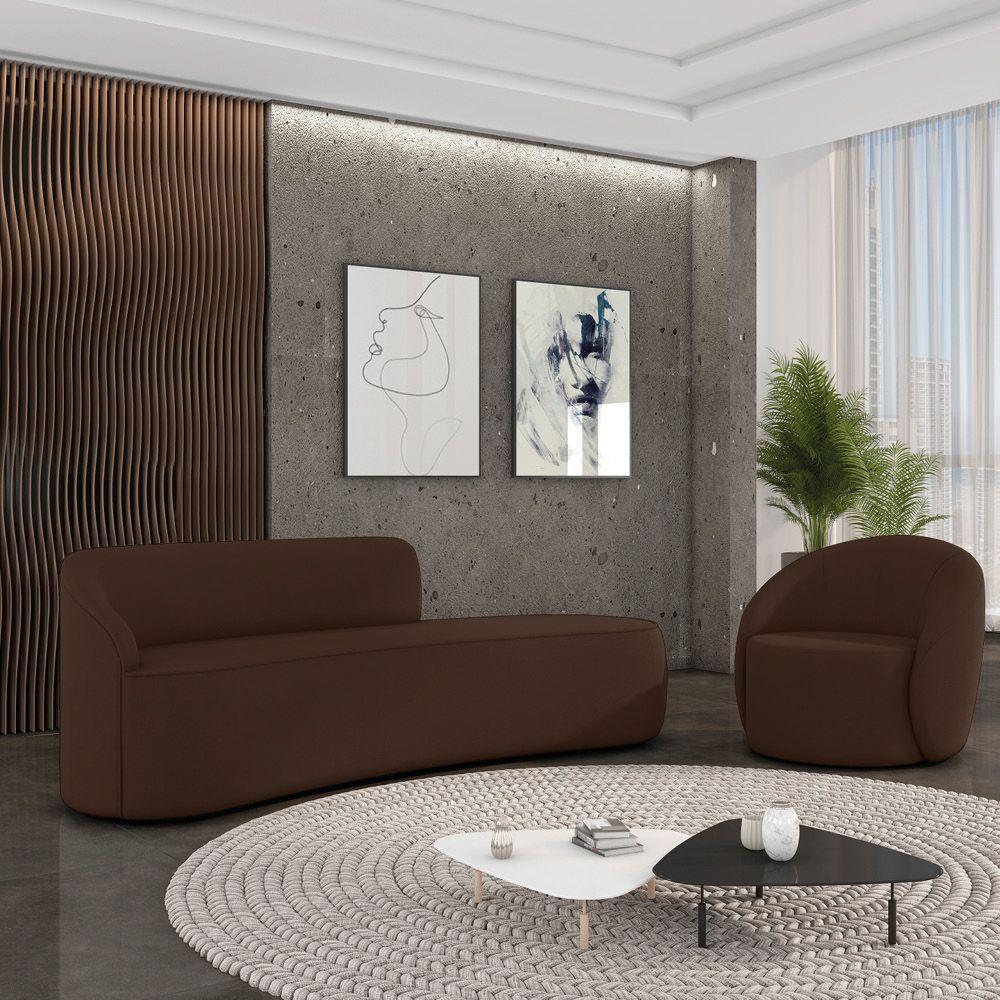 Sofá 4 Lugares Orgânico 220cm Morgan E Poltrona Lua Suede Marrom D03 - D'rossi - 2