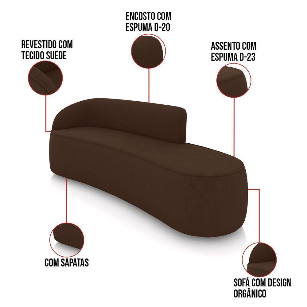 Sofá 4 Lugares Orgânico 220cm Morgan E Poltrona Lua Suede Marrom D03 - D'rossi - 3