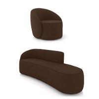 Sofá 4 Lugares Orgânico 220cm Morgan E Poltrona Lua Suede Marrom D03 - D'rossi - 1