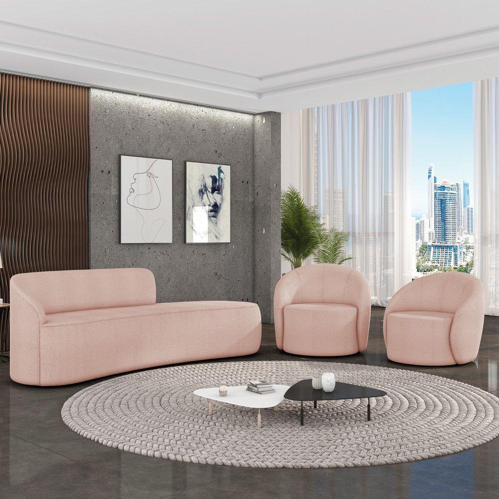 Sofá 4 Lugares Orgânico 220cm Morgan E 2 Poltronas Lua Bouclê Rosê D03 - D'rossi - 2