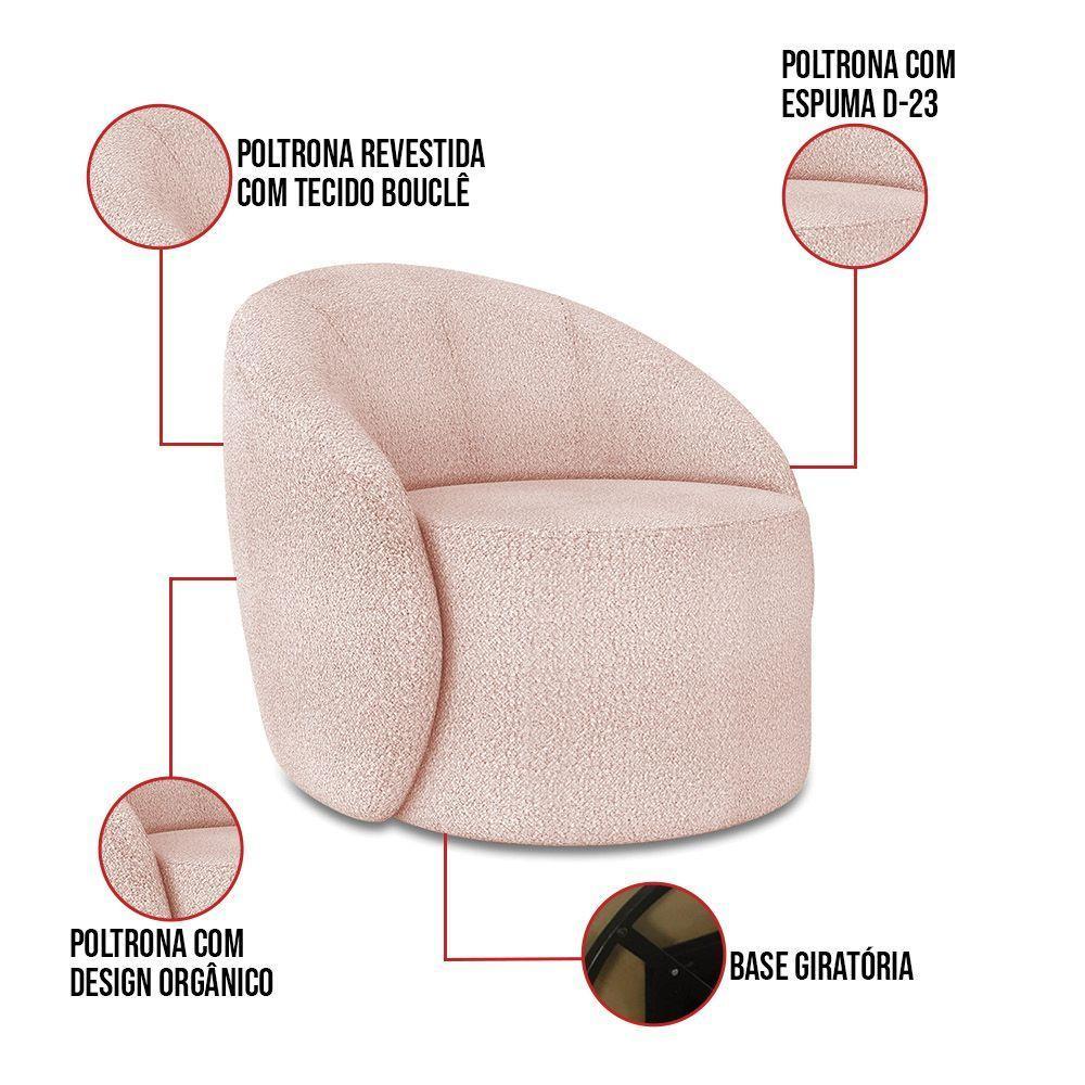 Sofá 4 Lugares Orgânico 220cm Morgan E 2 Poltronas Lua Bouclê Rosê D03 - D'rossi - 4