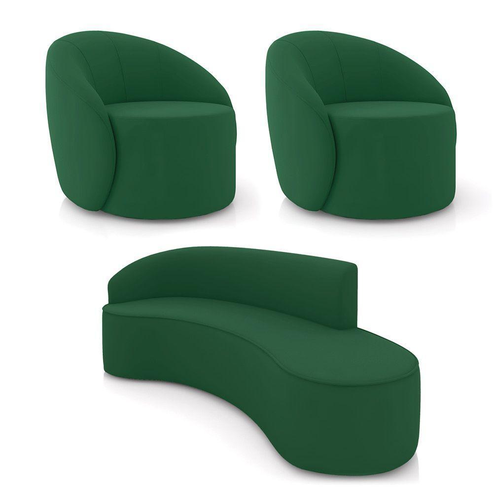 Sofá 4 Lugares Orgânico 220cm Morgan E 2 Poltronas Lua Veludo Verde D03 - D'rossi - 1