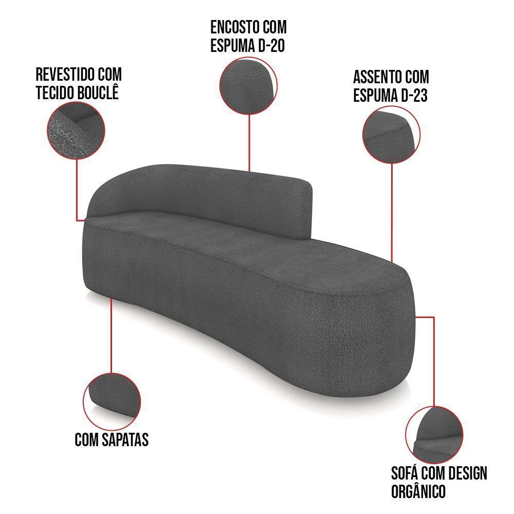 Sofá 4 Lugares Orgânico 220cm Morgan E Poltrona Lua Bouclê Grafite D03 - D'rossi - 3