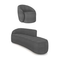 Sofá 4 Lugares Orgânico 220cm Morgan E Poltrona Lua Bouclê Grafite D03 - D'rossi - 1