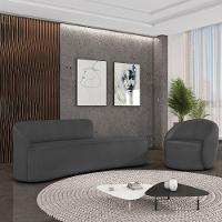 Sofá 4 Lugares Orgânico 220cm Morgan E Poltrona Lua Bouclê Grafite D03 - D'rossi - 2