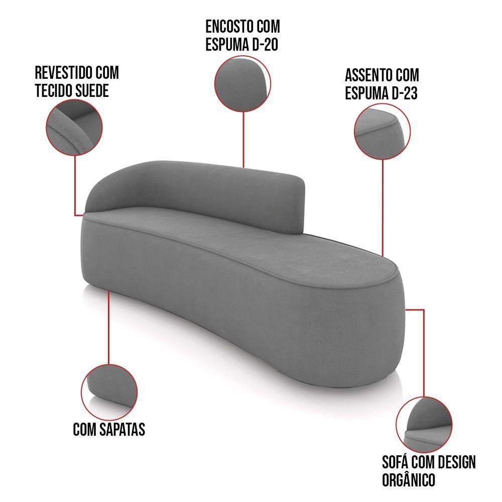 Sofá 4 Lugares Orgânico 220cm Morgan E Poltrona Lua Suede Grafite D03 - D'rossi - 3
