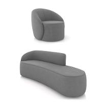 Sofá 4 Lugares Orgânico 220cm Morgan E Poltrona Lua Suede Grafite D03 - D'rossi - 1