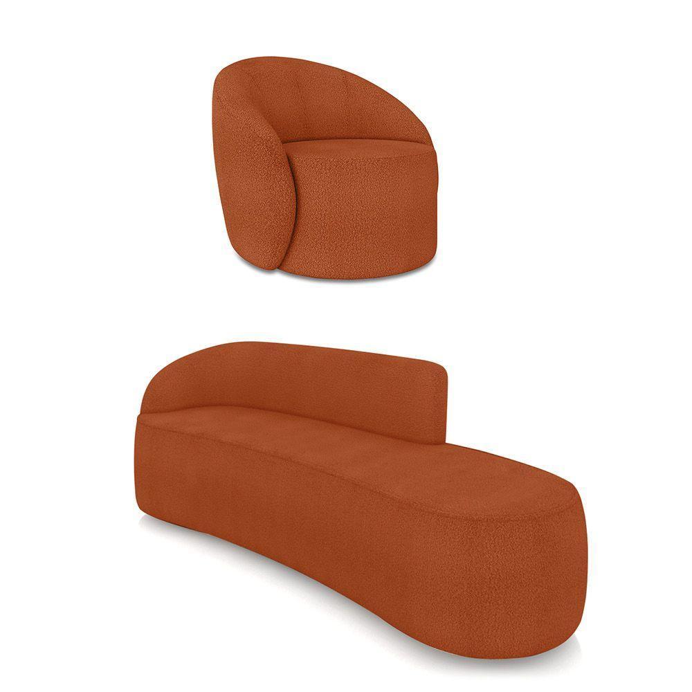 Sofá 4 Lugares Orgânico 220cm Morgan E Poltrona Lua Bouclê Terracota D03 - D'rossi - 1