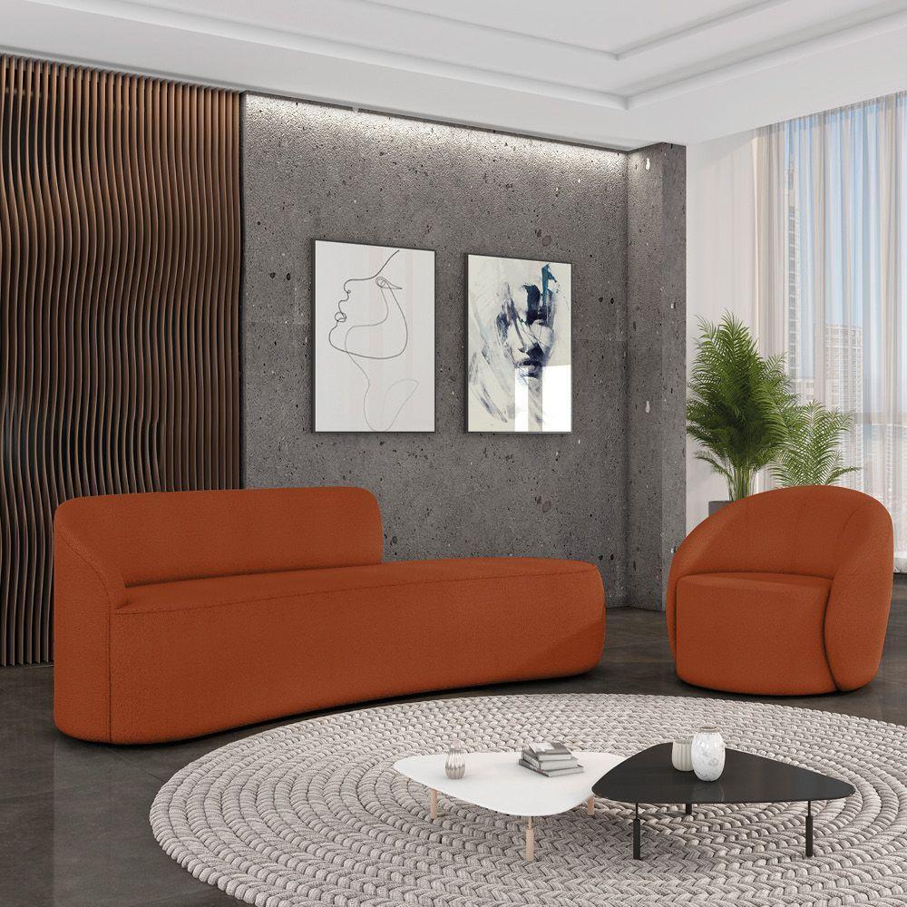 Sofá 4 Lugares Orgânico 220cm Morgan E Poltrona Lua Bouclê Terracota D03 - D'rossi - 2