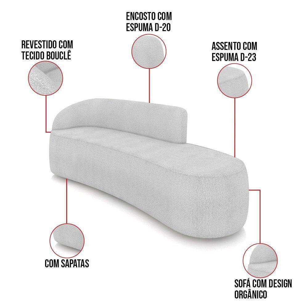 Sofá 4 Lugares Orgânico 220cm Morgan E Poltrona Lua Bouclê Cinza D03 - D'rossi - 3
