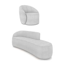 Sofá 4 Lugares Orgânico 220cm Morgan E Poltrona Lua Bouclê Cinza D03 - D'rossi - 1