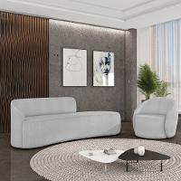 Sofá 4 Lugares Orgânico 220cm Morgan E Poltrona Lua Bouclê Cinza D03 - D'rossi - 2