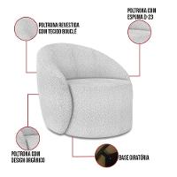 Sofá 4 Lugares Orgânico 220cm Morgan E Poltrona Lua Bouclê Cinza D03 - D'rossi