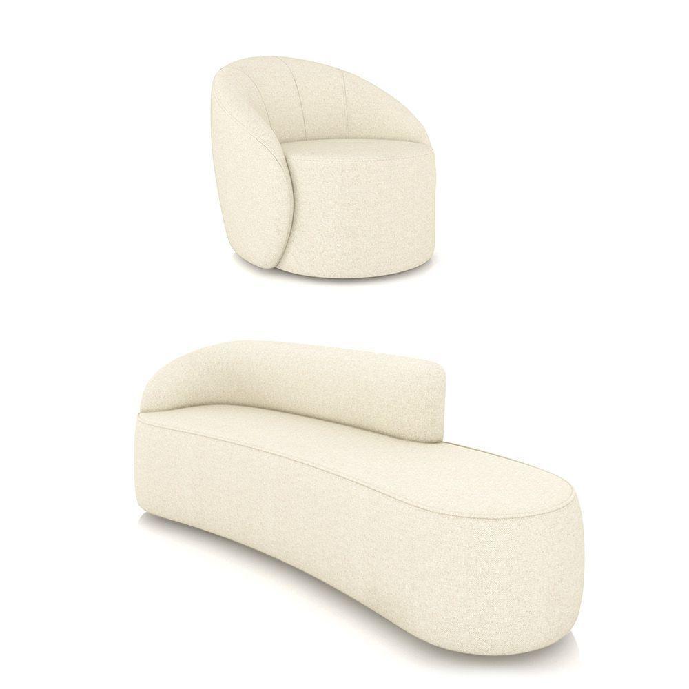 Sofá 4 Lugares Orgânico 220cm Morgan E Poltrona Lua Linho Bege D03 - D'rossi - 1