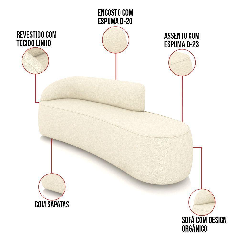 Sofá 4 Lugares Orgânico 220cm Morgan E Poltrona Lua Linho Bege D03 - D'rossi - 3