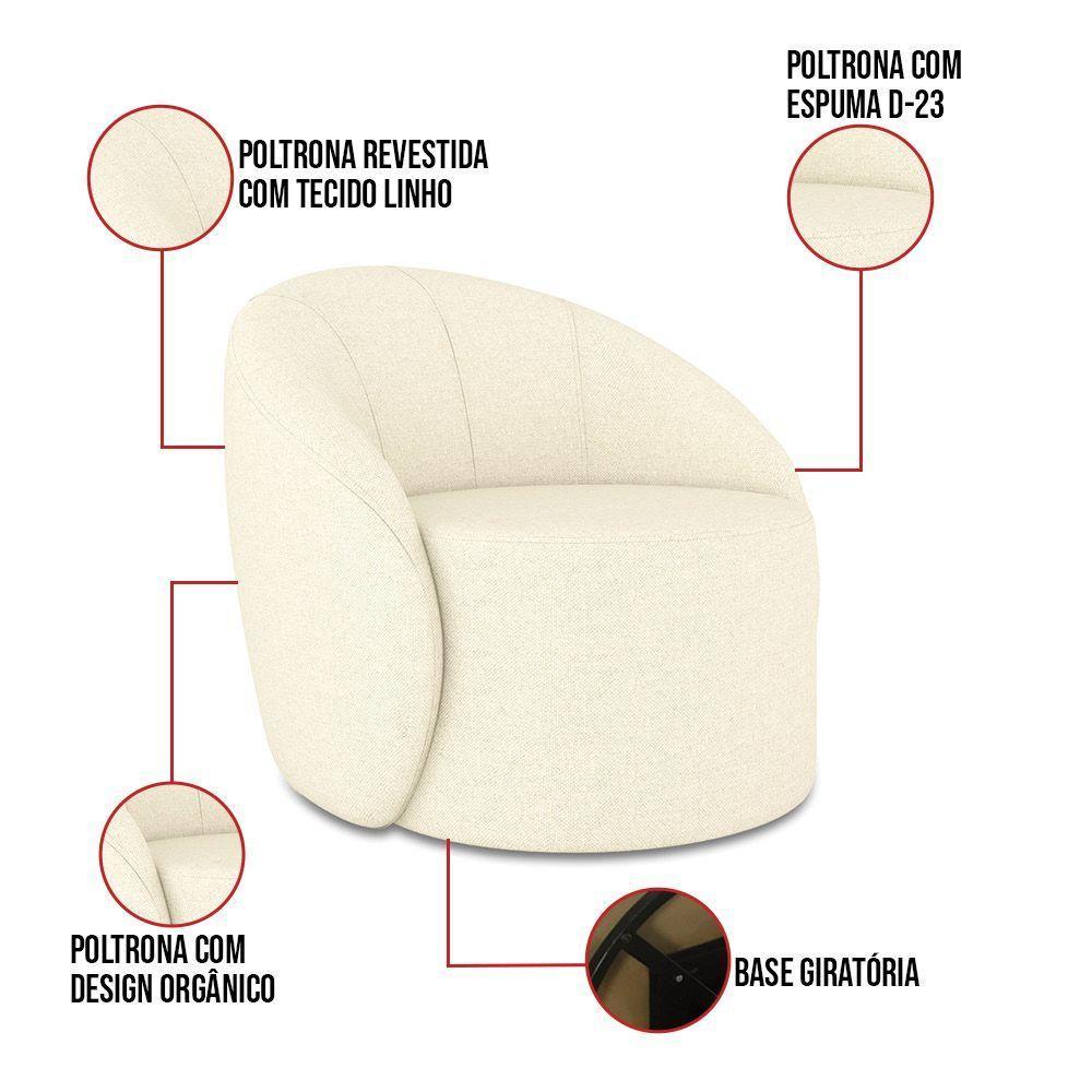 Sofá 4 Lugares Orgânico 220cm Morgan E Poltrona Lua Linho Bege D03 - D'rossi - 4