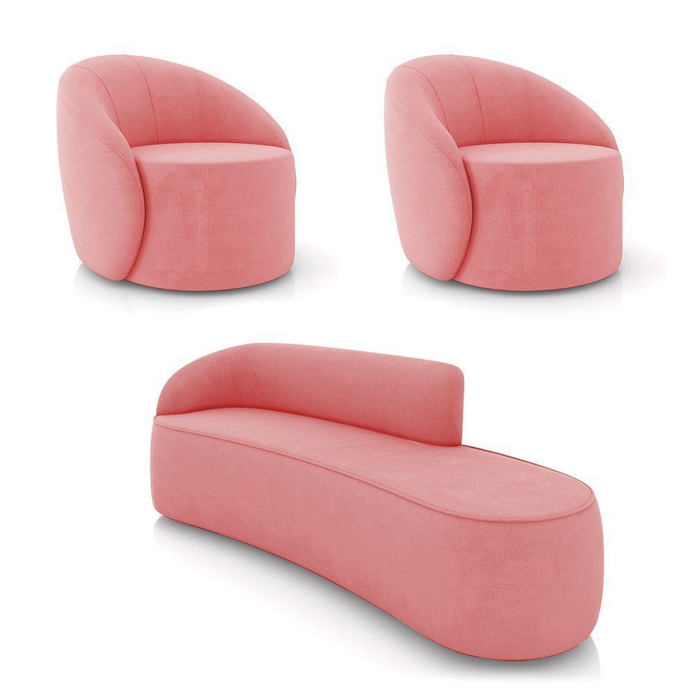 Sofá 4 Lugares Orgânico 220cm Morgan E 2 Poltronas Lua Suede Rosê D03 - D'rossi - 1