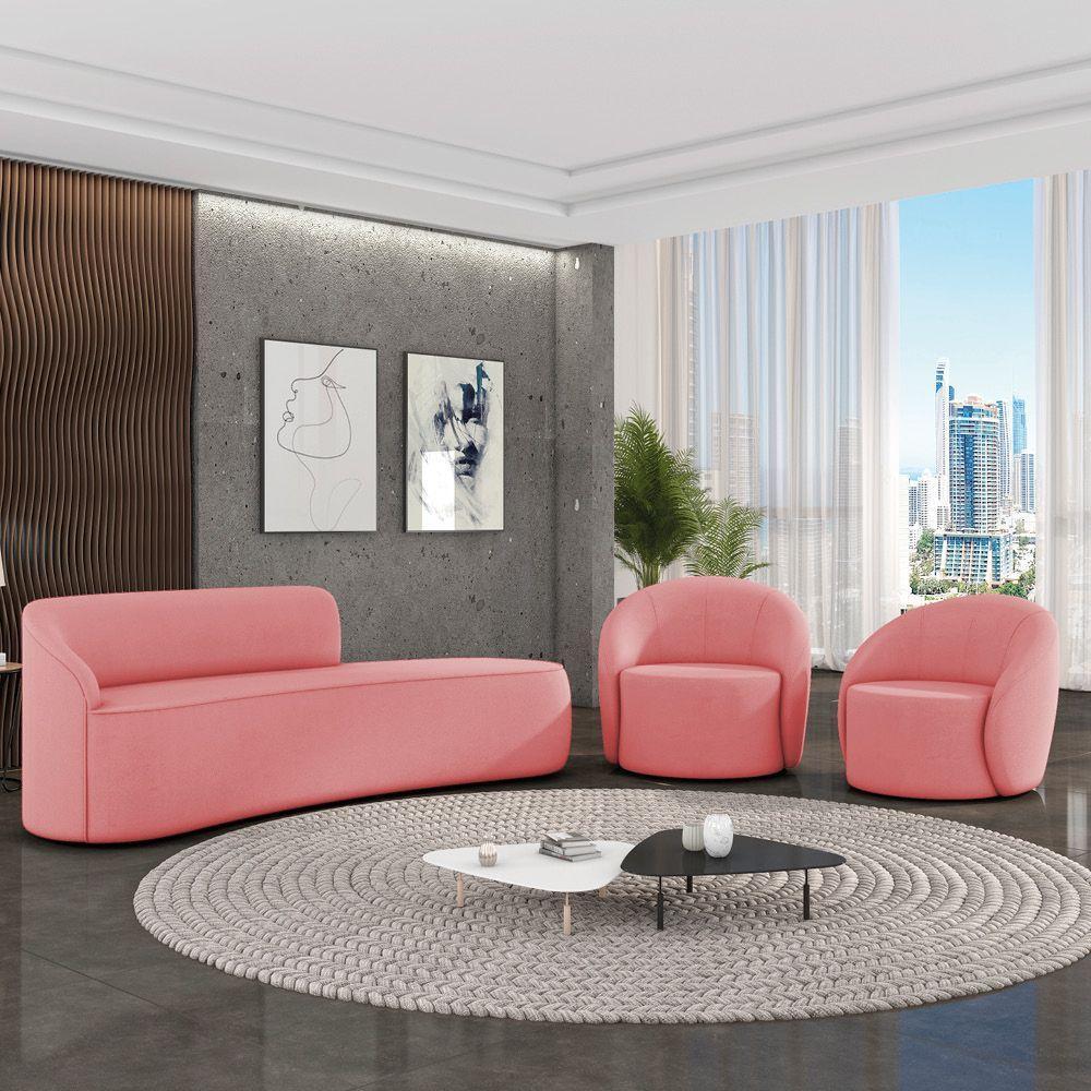 Sofá 4 Lugares Orgânico 220cm Morgan E 2 Poltronas Lua Suede Rosê D03 - D'rossi - 2