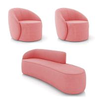 Sofá 4 Lugares Orgânico 220cm Morgan E 2 Poltronas Lua Suede Rosê D03 - D'rossi - 1