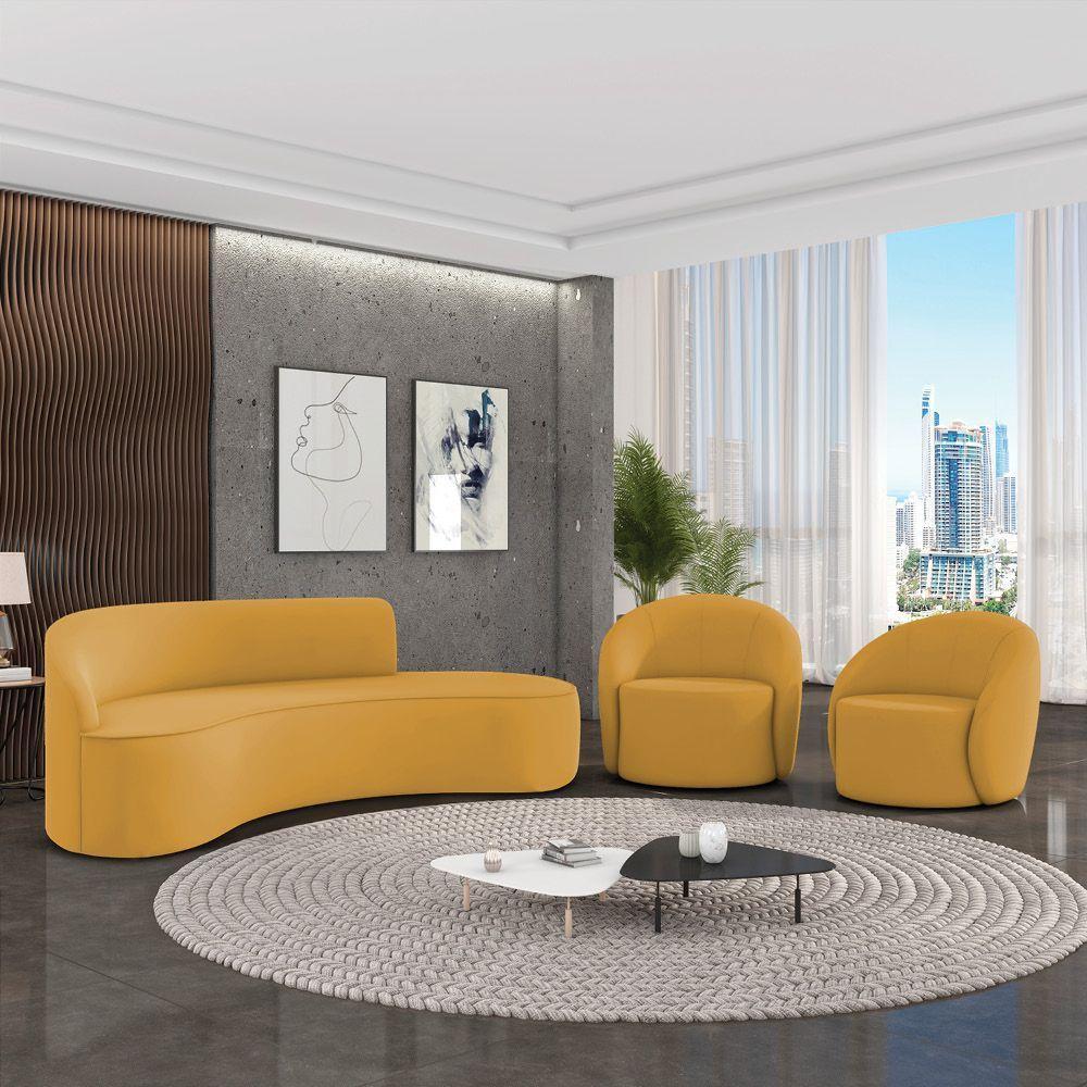 Sofá 4 Lugares Orgânico 220cm Morgan E 2 Poltronas Lua Veludo Mostarda D03 - D'rossi - 2