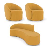 Sofá 4 Lugares Orgânico 220cm Morgan E 2 Poltronas Lua Veludo Mostarda D03 - D'rossi - 1