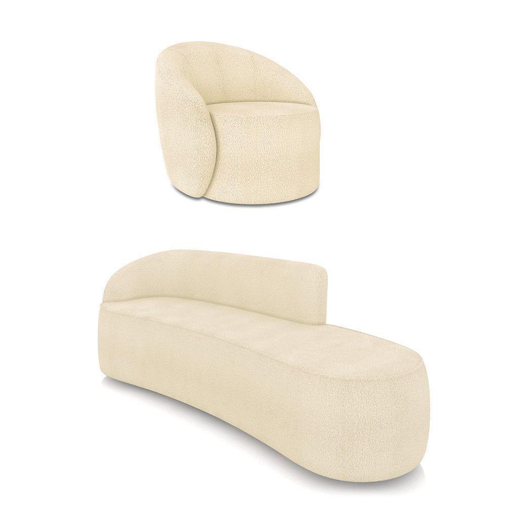 Sofá 4 Lugares Orgânico 220cm Morgan E Poltrona Lua Bouclê Bege D03 - D'rossi - 1