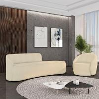 Sofá 4 Lugares Orgânico 220cm Morgan E Poltrona Lua Bouclê Bege D03 - D'rossi - 2