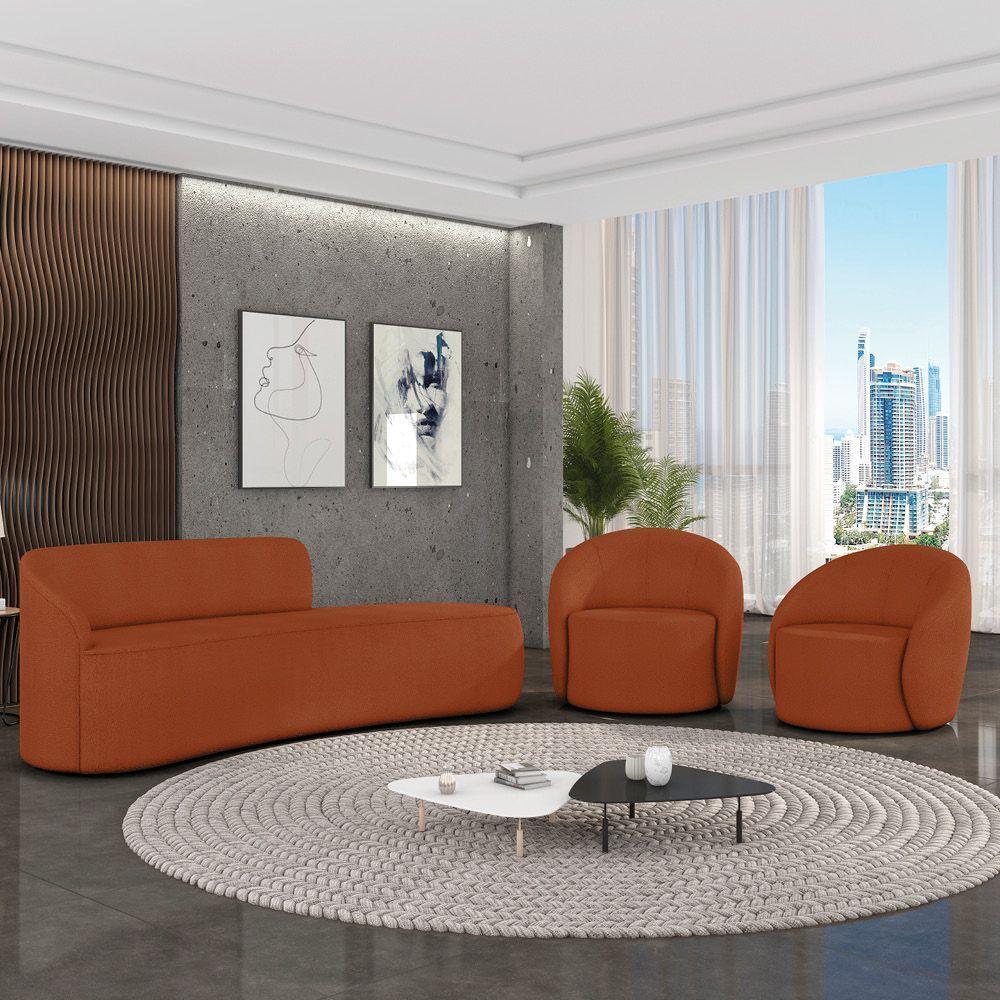 Sofá 4 Lugares Orgânico 220cm Morgan E 2 Poltronas Lua Bouclê Terracota D03 - D'rossi - 2