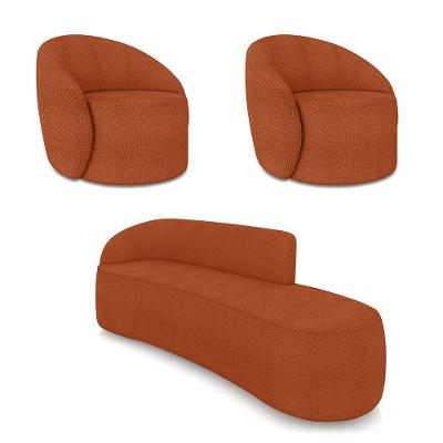 Sofá 4 Lugares Orgânico 220cm Morgan E 2 Poltronas Lua Bouclê Terracota D03 - D'rossi