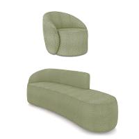 Sofá 4 Lugares Orgânico 220cm Morgan E Poltrona Lua Bouclê Pistache D03 - D'rossi - 1