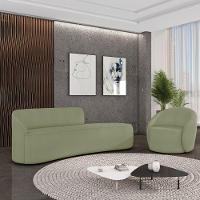 Sofá 4 Lugares Orgânico 220cm Morgan E Poltrona Lua Bouclê Pistache D03 - D'rossi - 2