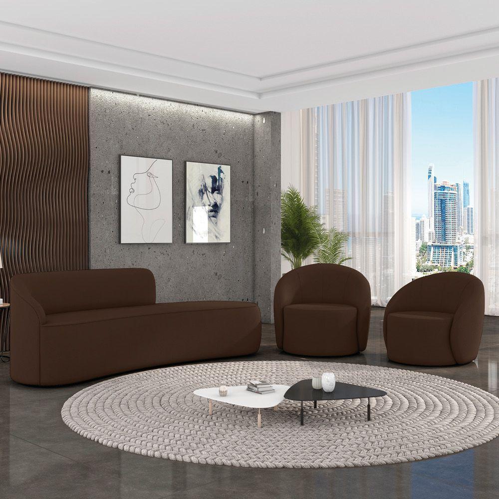 Sofá 4 Lugares Orgânico 220cm Morgan E 2 Poltronas Lua Suede Marrom D03 - D'rossi - 2