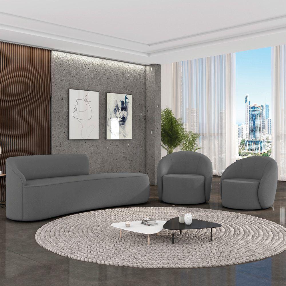 Sofá 4 Lugares Orgânico 220cm Morgan E 2 Poltronas Lua Suede Grafite D03 - D'rossi - 2