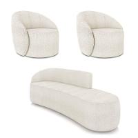 Sofá 4 Lugares Orgânico 220cm Morgan E 2 Poltronas Lua Bouclê Off White D03 - D'rossi - 1