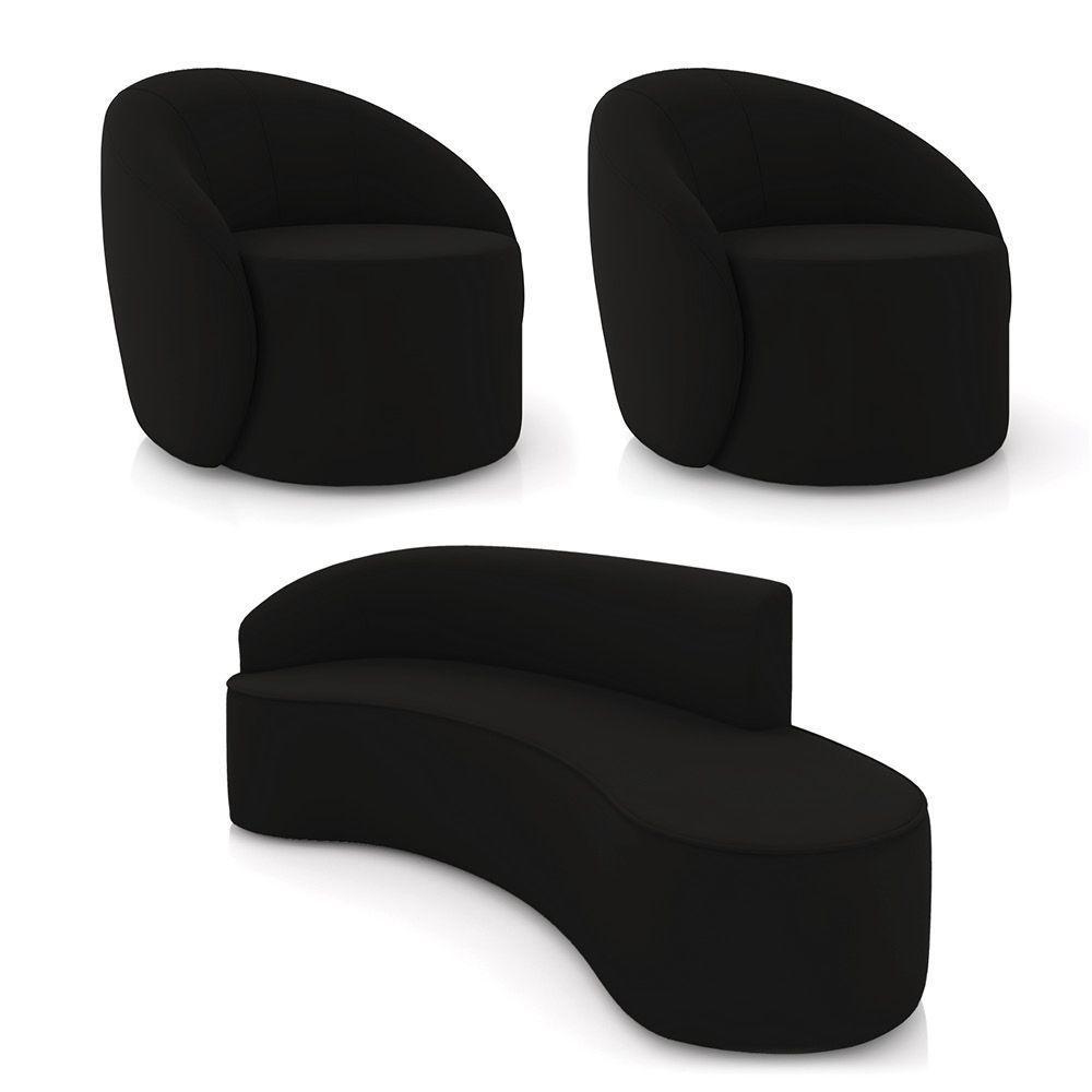 Sofá 4 Lugares Orgânico 220cm Morgan E 2 Poltronas Lua Veludo Preto D03 - D'rossi - 1
