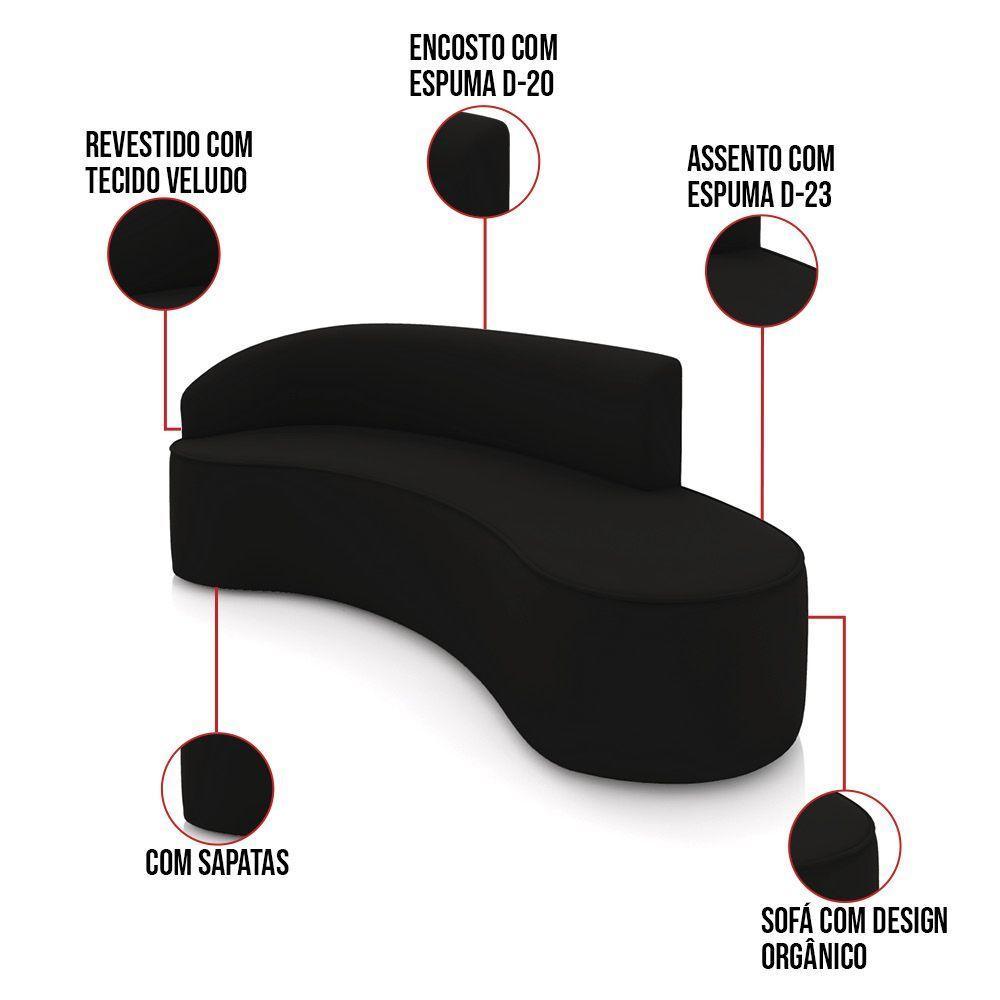 Sofá 4 Lugares Orgânico 220cm Morgan E 2 Poltronas Lua Veludo Preto D03 - D'rossi - 3